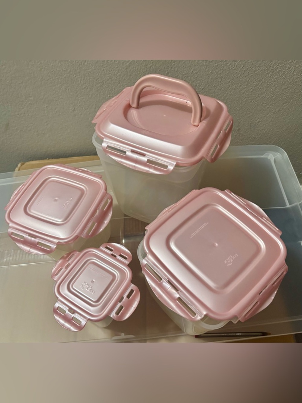 Pink Plastic Storage Container with Handle - Picture 2 of 6